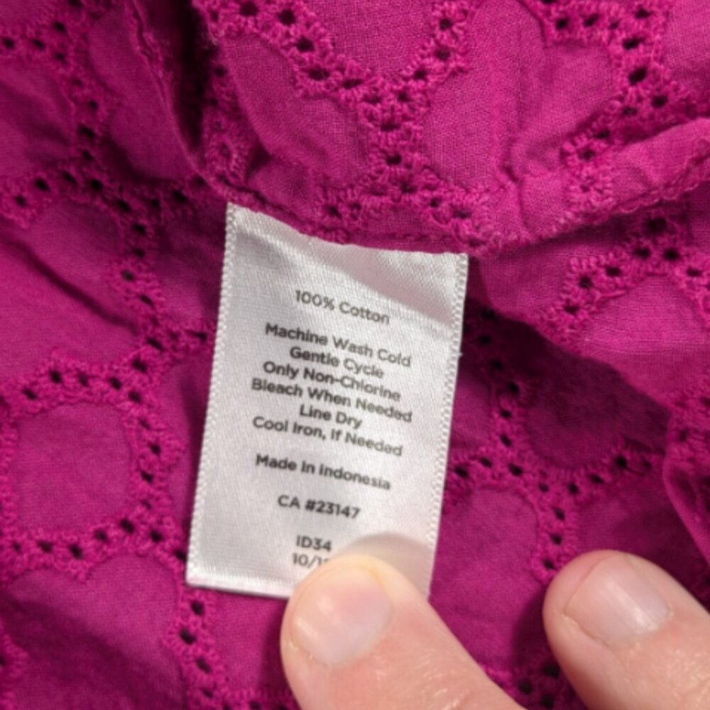 Talbots Top Womens Small Fuchsia Eyelet Button Up Long Sleeve Cotton Breathable - Picture 5 of 9